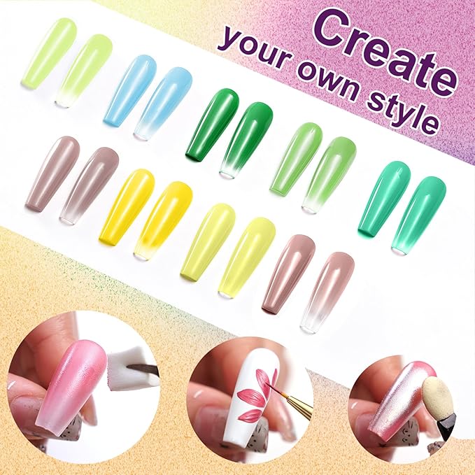 Gradient Painting Gel, 9 Colors Ombre Gel Nail Polish Bright Green for Women St. Patrick's Day Pat Aura Nails French Manicure Soak Off UV Long-lasting Home Nail Salon DIY Rainy Day