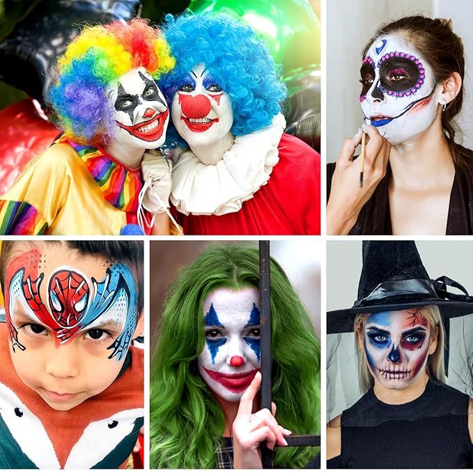 TonJin White Red Blue Face Body Paint Set 5.28oz,Non-Toxic Professional Facepaint Makeup Kit with 3 Brushes for Kids & Adults 4th of July USA Independence Day Football Softball Players Clown Spiderman