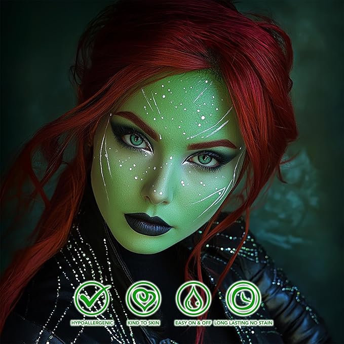Green Face Paint, Water Based Full Body Paint Halloween Makeup,Cream Face Paint & Body Paint For Camouflage Hunting, Halloween SFX Gamora Witch Makeup 1.2 fl oz (35ml)