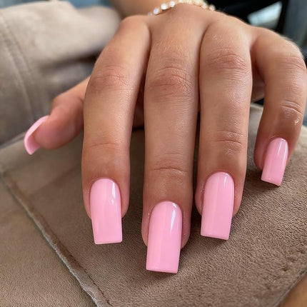 KXAMELIE Medium Coffin Nails - Press Ons, Glue Ons, Reusable 24 Fake Nails - Solid Color, Natural Thick, False Nails for Women