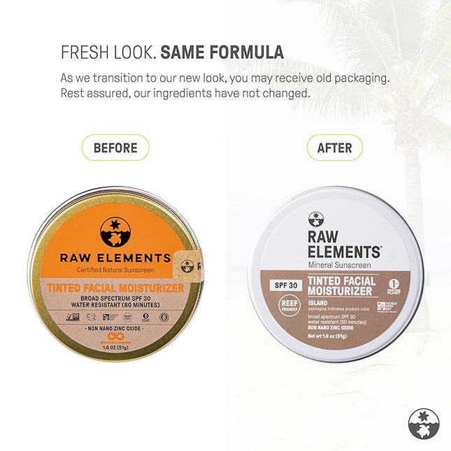 Raw Element Ultra-Moisturizing Tinted Face Cream, Non Toxic Mineral Face Sunscreen, Daily Tinted Moisturizer, Non-Nano Zinc Oxide, Reef Friendly, All Ages, SPF 30, 1.8 oz, Island, Pack of 1