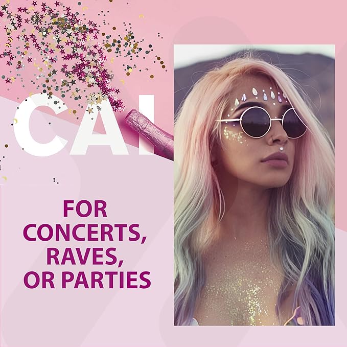 Face, Body & Hair Glitter Gel – Halloween Glitter for Kids and Women – 3 Oz Cosmetic-Grade Gel w/Moon & Stars for Festivals & Halloween Party, Easy Apply & Wash Off - Unicorn 6Pack