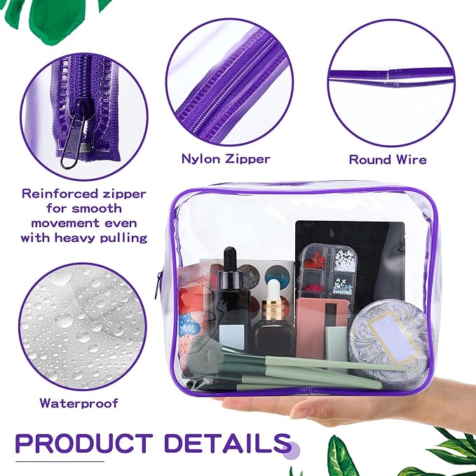 Weewooday 12 Pieces Clear Makeup Bags Cosmetic Storage Bags PVC Zipper Pouches Travel Waterproof Makeup Plastic Case for Women Organizing Toiletries Traveling Bathroom(Large,Purple)