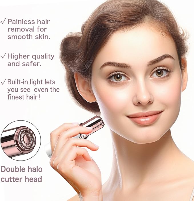 Facial Hair Removal for Women, Painless Hair Remover Device Lady Face Electric Razor for Lip, Chin,arms with USB Rechargeable Included 2 pc Replacement Heads