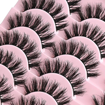 FARRED Fluffy Lashes Natural Eyelashes Short Wispy Eye Lash Strips 14 Pairs Separated Volume Eyelash Pack 16mm Dramatic Wispies Fake Strip Lashes Clusters Cat Eye Pestañas Spiky Look (F24 | 9-16mm)
