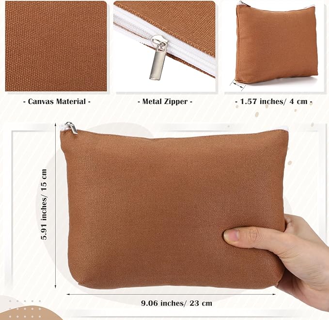 Reginary 10 Pcs Canvas Makeup Bags Bulk for Women Blank DIY Pencil Pouch Travel Toiletry Cosmetics Bags Gift for Christmas Breast Cancer Awareness Thanksgiving Wedding Nurses Teacher(Neutral Color)