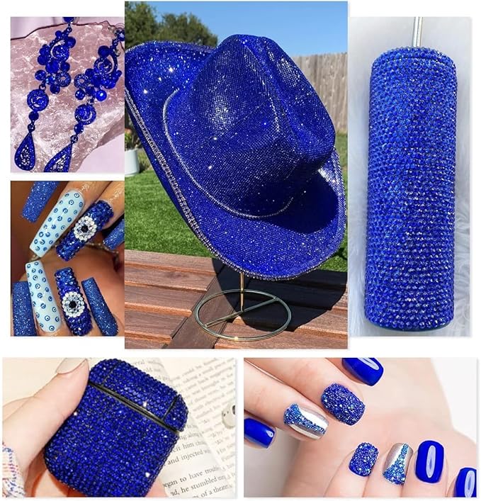 28 Types Blue Jelly Resin Rhinestones w B7000 Jewelry Glue for Bedazzling Crafting 3-6mm Flatback Colorful Stones Gems Diamonds for Face Eyes Makeup DIY Crafts Tumblers Bottles Clothes Shoes