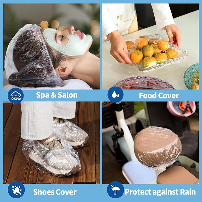 LEOBRO 100PCS Disposable Shower Caps, Shower Caps for Women Disposable, Clear Plastic Shower Cap, Plastic Hair Caps for Hair Treatment, Regular Size 17.3 INCH