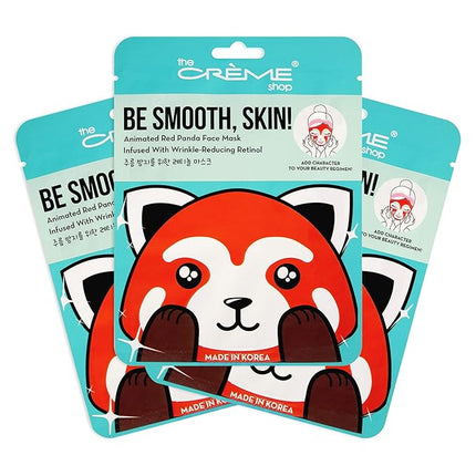 The Crème Shop Be Smooth, Skin! Animated Red Panda Face Mask, Retinol Facial Mask, K Beauty Sheet Mask - 3 Pack