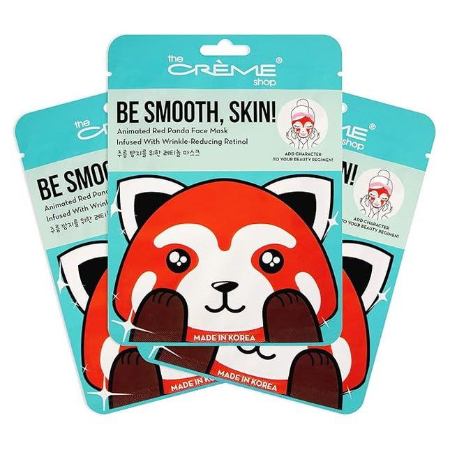 The Crème Shop Be Smooth, Skin! Animated Red Panda Face Mask, Retinol Facial Mask, K Beauty Sheet Mask - 3 Pack