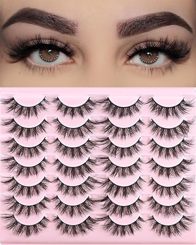 FARRED Cat Eye Lashes Short Natural Eyelashes 15mm Fluffy Wispy Strip Eyelash 14 Pairs Cute Natural Fake Lashes Packs Small Full pestañas Set (F10 | 9-15mm)