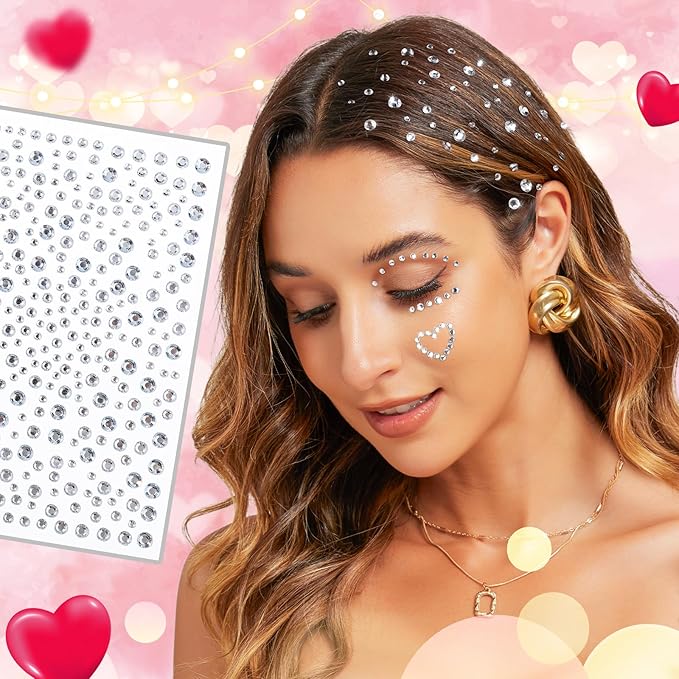 YGDZ Face Gems Self-Adhesive Face Jewels Stickers, Red Lip Hair Gems, Festival Kiss Jewels, Face Rhinestone Stickers for Makeup, Eye, Hair, Body, Rave Accessories, Stick on Gems for Kids, Women