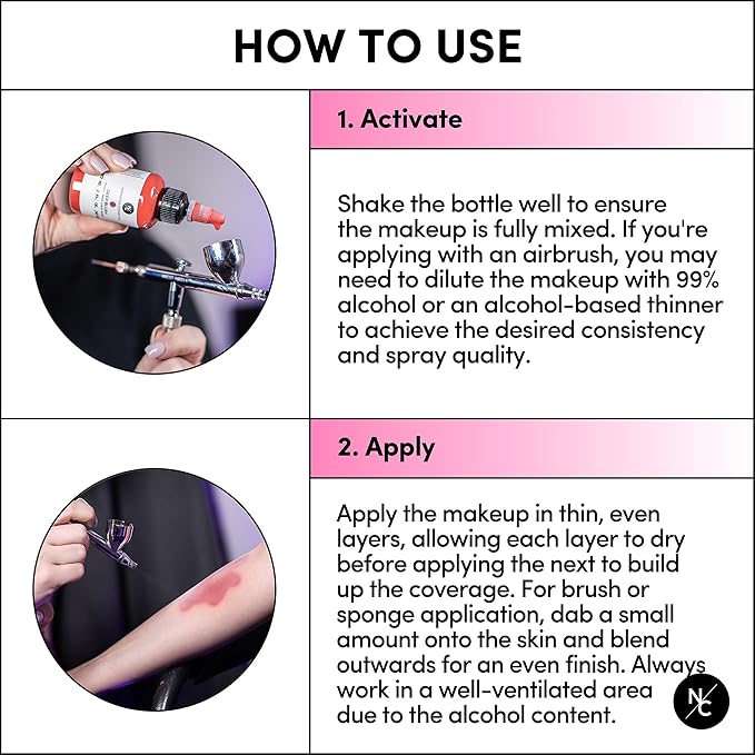 Flesh Tone Alcohol Airbrush Paints - 2 fl oz, Skin Safe, Quick Dry, Waterproof, Sweatproof, Transferproof Liquid Makeup for Tattoo Cover-Up, Bodypainting, FX Makeup - Fair Tone