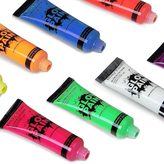 Glow in Dark Face Body Paint UV Blacklight Neon Fluorescent, Halloween Washable Body Paint