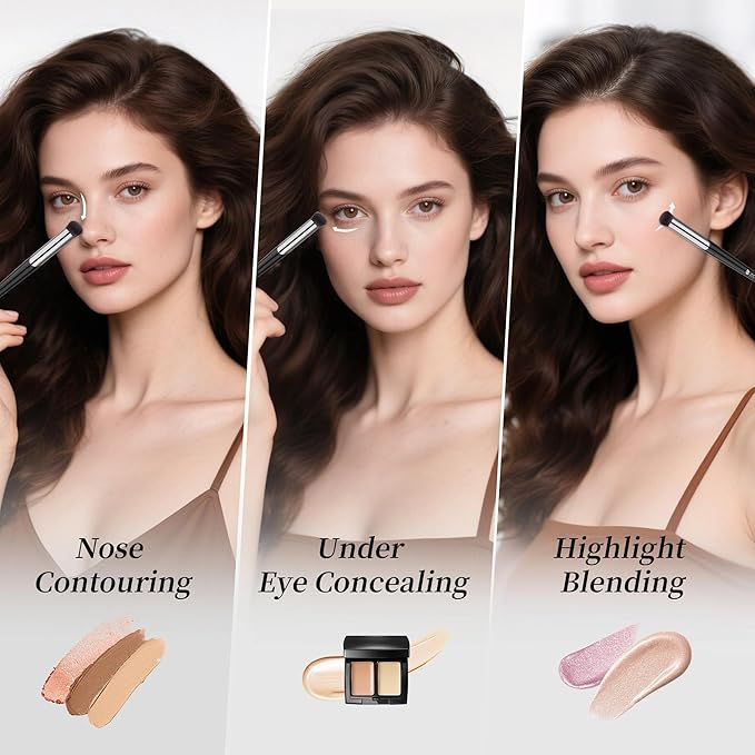 DUcare Concealer Brush Under Eye, Angled Small Nose Contour Brush, Mini Thin Slanted Foundation Dark Circles Puffiness, Puffy Face Eyebrow Eyes, Liquid Cream Blending