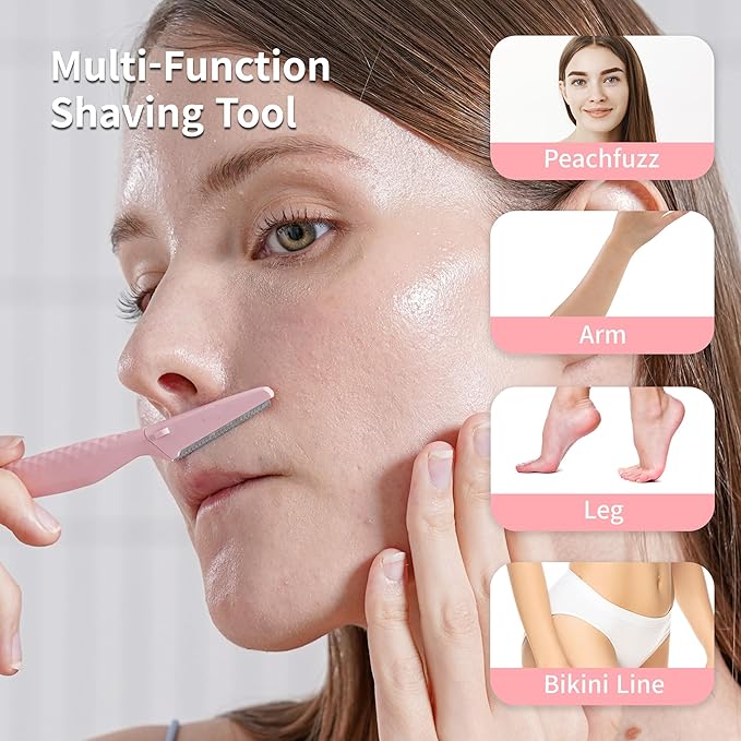 Tinkle Everglow Dermaplane Razor (3 ct), Eyebrow Razor & Face Razors for Women, Peach Fuzz Remover, Dermaplaning Tool, Stainless Steel Blades