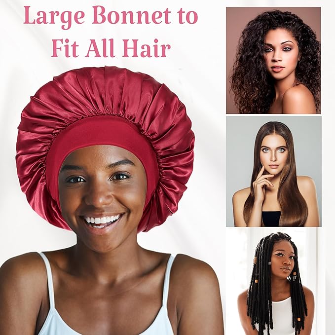 2pcs Bonnet for Men, Bonnets for Women, Satin Silk Hair Bonnet for Sleeping, Reversible Double Layer Wide Band Sleep Cap for Curly Hair Braids