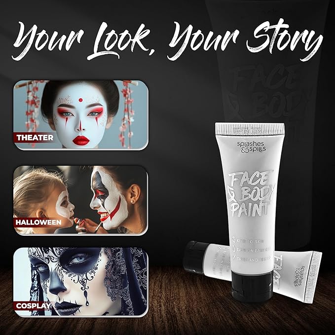Face and Body Paint Cream, 30ml - Pretend Costume and Dress Up Makeup by Splashes & Spills (White)