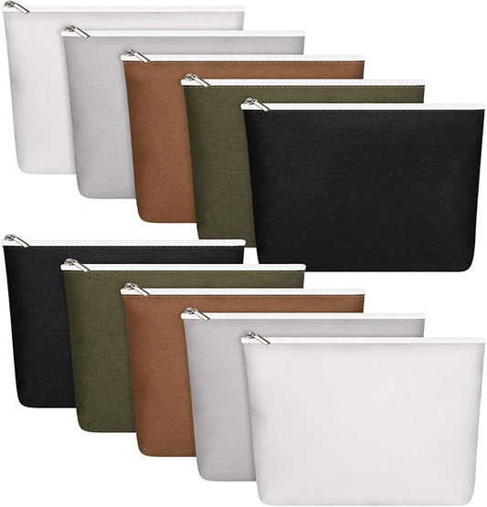 Reginary 10 Pcs Canvas Makeup Bags Bulk for Women Blank DIY Pencil Pouch Travel Toiletry Cosmetics Bags Gift for Christmas Breast Cancer Awareness Thanksgiving Wedding Nurses Teacher(Neutral Color)