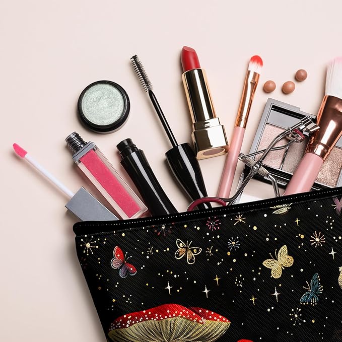 Mushrooms Makeup Bag Cosmetic Bag for Women,1Pcs Large Capacity Makeup Bags and 1Pcs Pencil Case Makeup Brushes Storage Bag Travel Toiletry Bag Organizer
