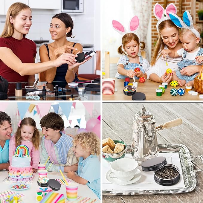 Therwen 96 Pcs Aluminum Tin Jars Containers Metal Leak Proof Cosmetic Tin Jars Containers Round Screw Lids Lip Balm Can Empty Refillable Cosmetic DIY Storage (1 x 2.7 Inch,Black)