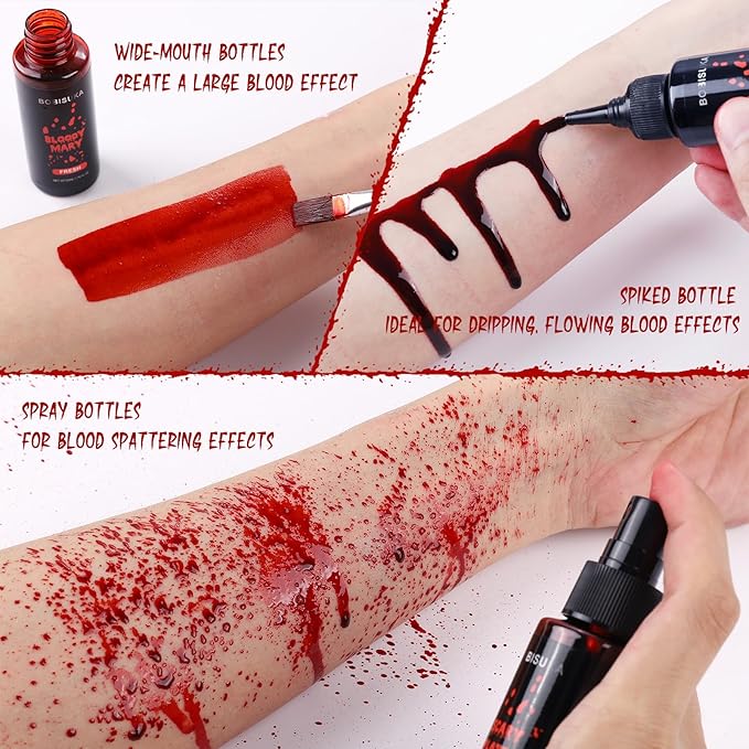 3PCS Halloween Realistic Washable Fake Blood Spray, Dripping Blood Makeup Kit for SFX, Cosplay, Party, Stage, Horror Film