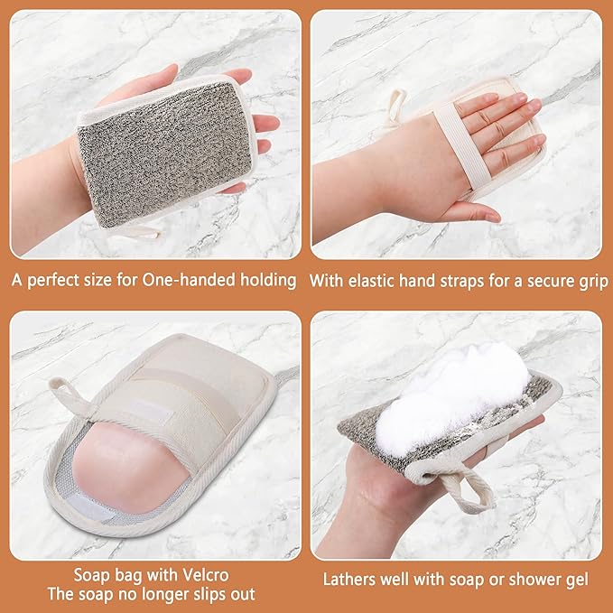 OWIIZI Bar Soap Scrubber Pouch Exfoliating Body Sponge, Bath Scrub Soap Bags for Soap Bars, Soap Saver Exfoliator Shower Pad Lather Sock for Men Women Elderly (2 Pcs)