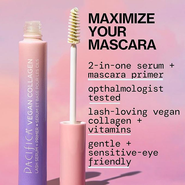 Pacifica Vegan Collagen Eye Lash Serum & Clear Mascara Primer – Conditioning Vitamin B & E Formula for Longer, Fuller Lashes, Eyelash Makeup Cruelty-Free Clean Ophthalmologist Tested