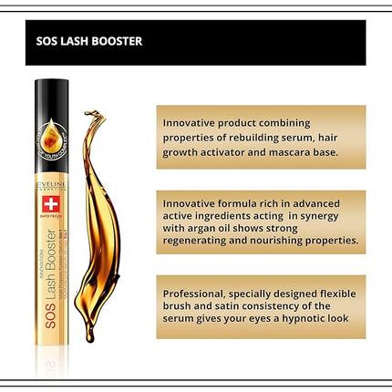 EVELINE COSMETICS Lash Booster with Argan Oil - Eyelash Serum - Doubles Volume, Extends & Strengthens - Multi Colored