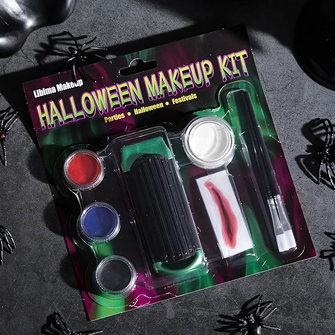 Libima Halloween Jokers Makeup Kit, Complete Jokers/clown Makeup Accessories Face Paint Mouth Scar Sticker Green Disposable Hair Cream Folding Comb Brush for Halloween Cosplay Carnival Party