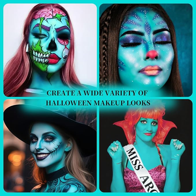 Teal Face Body Painting Stick, Professional Teal Full-coverage Cream Face Paint for Halloween SFX Avatar Corpse Bride Cosplay Makeup, Washable Eye Body Stick for Adult Costume Party