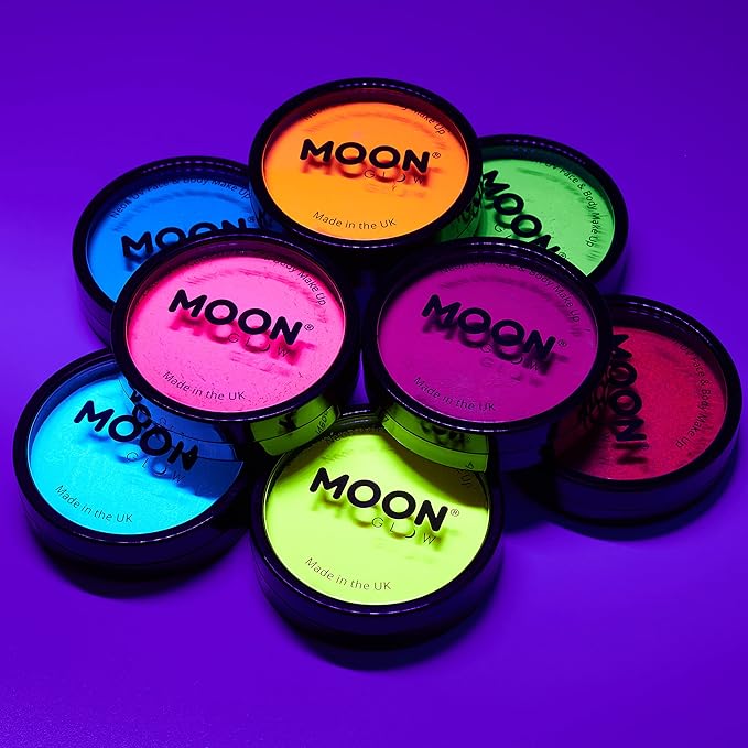 Pro Intense Neon UV Face & Body Paint Cake Pots by Moon Glow - White - Professional Water Based Face Paint Makeup for Adults, Kids - 1.26oz