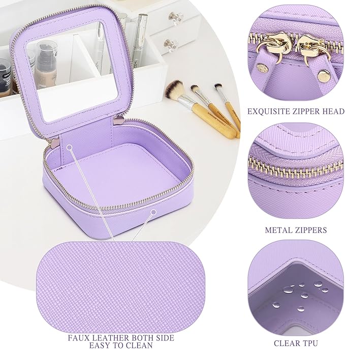 Pinkmik Small Makeup Bag Mini Clear Cosmetic Makeup Case & Toiletry Bag with Zipper Women's Purse Organizer & Car Essentials (X/Purple, MINI)