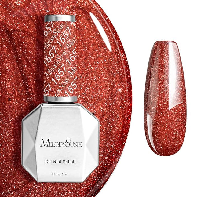 MelodySusie Red Glitter Gel Nail Polish,Rust 0.5fl oz Soak Off UV LED Orange Vemmilion Glitter Gel Polish Gift for Women Nail Art Manicure Salon DIY Nail Design Decoration at Home-1657