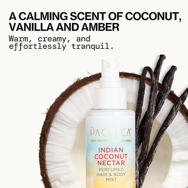 Pacifica Beauty, Indian Coconut Nectar Hair Perfume & Body Spray, Coconut and Creamy Vanilla Scent, Natural & Essential Oils, Alcohol Free, Clean Fragrance, Vegan & Cruelty Free