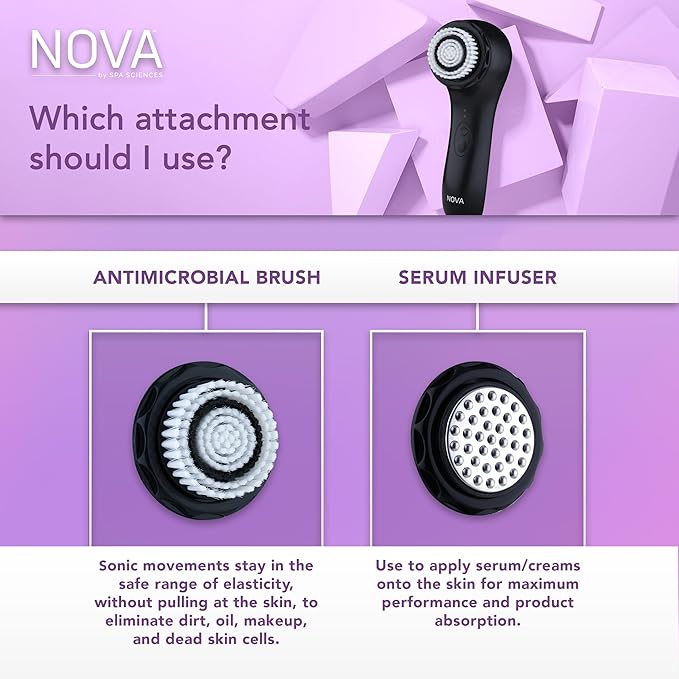 Spa Sciences - NOVA - Sonic Cleansing Brush with Bristles & Infusion System – Anti-Aging Facial Exfoliating, Waterproof, and USB Rechargeable
