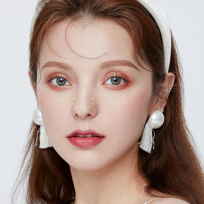 12 Sheet Glitter Freckles Face Tattoo, Gold Silver Face Glitter Makeup Speckles, Sweatproof Waterproof Fake Freckles for Woman