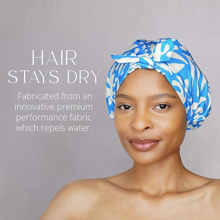 GRACE & COMPANY Luxury Shower Cap For Women - 100% Waterproof, Reusable, Washable & Breathable Shower Caps - Porto(Bag Packaging)