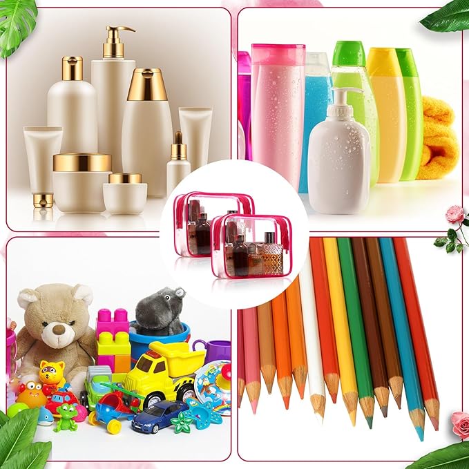 Weewooday 12 Pieces Clear Makeup Bags Cosmetic Storage Bags PVC Zipper Pouches Travel Waterproof Makeup Plastic Case for Women Organizing Toiletries Traveling Bathroom(Medium,Rose Red)