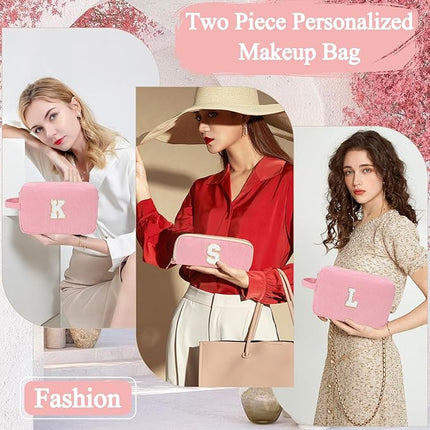 Personalized Initial Makeup Bag Trendy Stuff Corduroy Cosmetic Bag Travel Toiletry Bag, Valentine’s Day Gift Makeup Organizer Case & Makeup Pouch for Women teen Girls Mom Girlfriend Wife