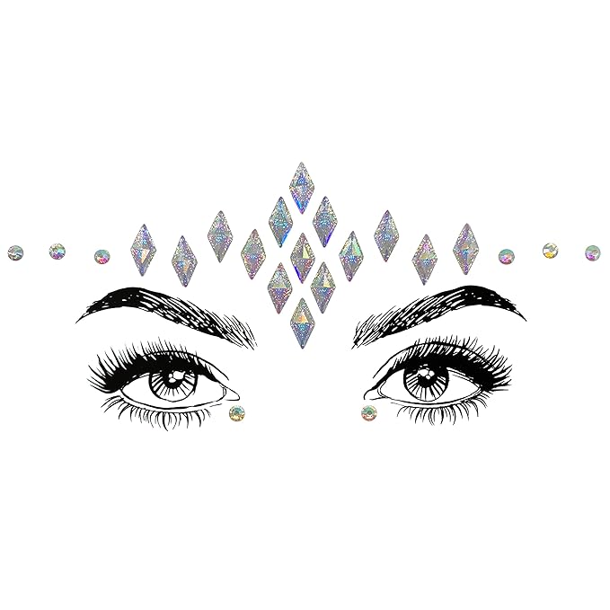 6 Pcs Music Festival Face Jewels, Rhinestone Rave Gems Glitter, Crystal Birthday Party Face Stickers, Eyes Body Temporary Tattoos