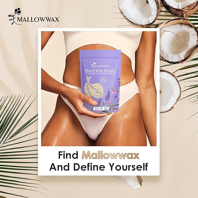 Hard Wax Beads, 2LB Coconut Cream Wax for Sensitive Skin, Gentle Hair Removal for Face, Bikini, Legs & Brazilian, No Strips Needed & Easy to Use at Home