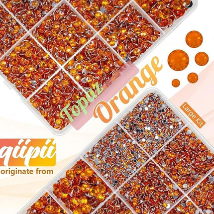 qiipii Orange Red Crystal Resin Rhinestones w B7000 Glue for Bedazzling Crafting 2mm-6mm Flatback Stones Diamonds Crystals Gems Bedazzler Kit for Nails Face Eyes Makeup Tumblers Bottles DIY Crafts