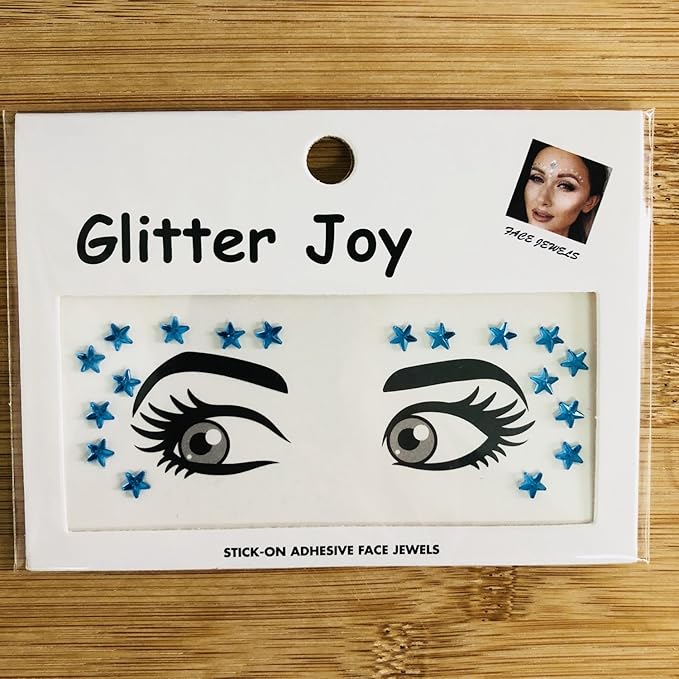 Eye Corners Face Jewels White Red Blue Star 4th of July Face Gems Tattoo Decorations Jewels Body Glitter Crystal Sticker Temporary Face Tattoo for 4th of July Costume Accessories, 2-Pack