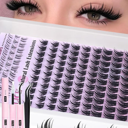 ALICE Lash Clusters Kit Natural Anime Eyelash Clusters Kit 10-14mm Wispy Manga Cluster Eyelash Extension Kit Sipky Clear Band Individual Cluster Lashes with 5-7mm Bottom Lashes Bond and Seal