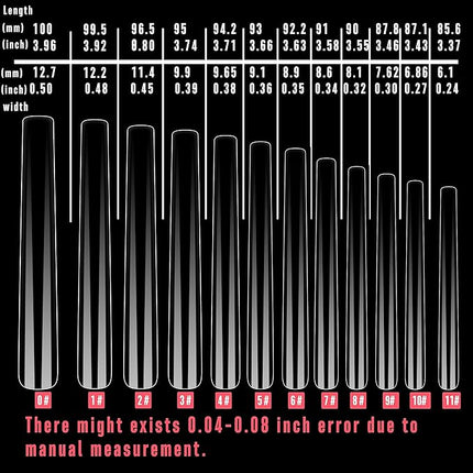 NOVO OVO Extra Super Extreme Long Straight Tapered Square Nail Tips, 5XL XXXXXL Clear Full Cover French Tips False Fake Nail Extension, Coffin Nails for Professional Acrylic, 120 pcs 12 Sizes