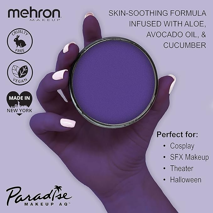 Mehron Makeup Paradise Makeup AQ Pro Size | Stage & Screen Performance, Face & Body Painting, Beauty, Cosplay, and Halloween | Water Activated Face Paint, Body Paint 1.4 oz (40 g) - Violet
