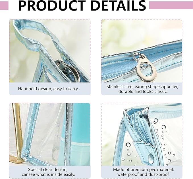 24 Pcs Portable Clear Makeup Bags with Handle, Transparent Waterproof Toiletry Bag, Travel PVC Cosmetic Bags Pouch, Pencil Cases, Stationary Organizer
