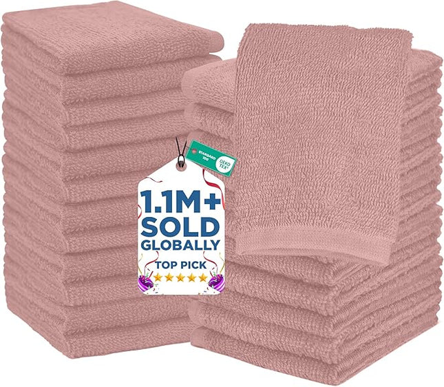 DAN RIVER 24 Pack Wash Cloths for Showering [12x12] - 100% Cotton Washcloths Premium Quality Flannel Face Cloths for Bathroom, Highly Absorbent and Soft Feel Wash Clothes, Dusty Pink