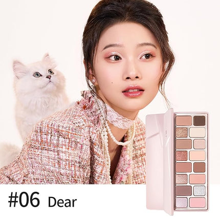 16 Color Eyeshadow Palette, Blendable with Low-Saturation Pink-Brown and Peach Nudes Palette, Sweet Aesthetic Makeup for Daily Office, Date, Parties (#06 Dear)